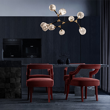 OKA DINING CHAIR, HORUS IRREGULAR SUSPENSION LIGHT